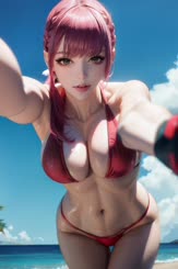a woman in a bikini taking a selfie 