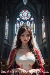 a woman in a wedding dress and veil . 