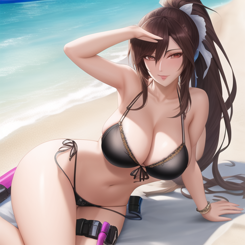 windy day with seductive Woman holding a vibrator for fun on the beach  ultra detailed 
