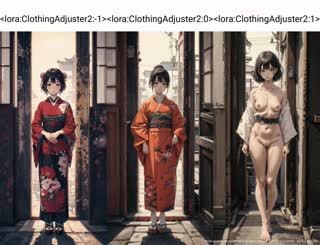 three women standing next to each other in front of a building . 