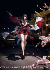 a female anime character in a dress and high heels 
