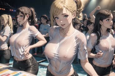 a bunch of women that are standing in a room 
