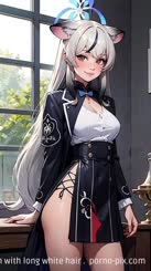 a picture of a woman with long white hair . 