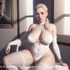 a beautiful woman in a white lingerie sitting on a chair . 
