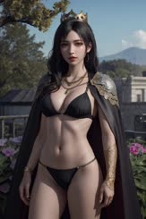 a woman in a bikini with a cape
