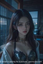 a woman in a corset is posing for a picture . 