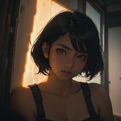 a woman with short hair looking at the camera