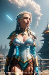a beautiful woman in a futuristic costume in a castle . 