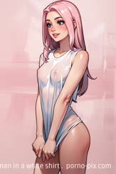 a drawing of a woman in a white shirt . 