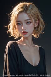 a beautiful woman with blonde hair and a black shirt . 