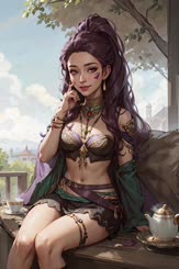 a painting of a beautiful woman in a desert setting