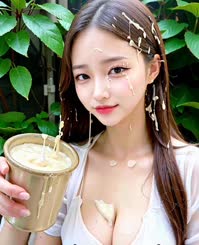 there is a woman holding a cup of coffee and a drink