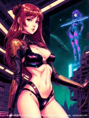 a woman with long hair and a bikini top standing on a building . 