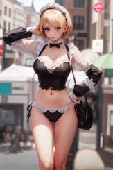 a woman wearing a black and white lingerie suit 