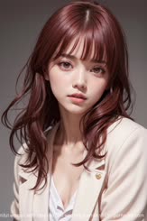 a beautiful woman with long red hair wearing a white shirt . 