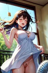 a beautiful young woman standing on a balcony