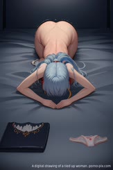 A digital drawing of a tied up woman.