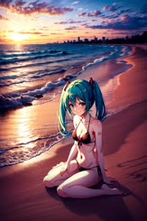 a woman sitting on the beach with a body suit on 