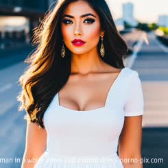 a beautiful woman in a white dress and a white dress 