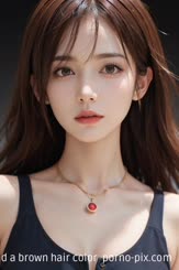 a woman with a necklace and a brown hair color 