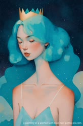 a painting of a woman with blue hair 