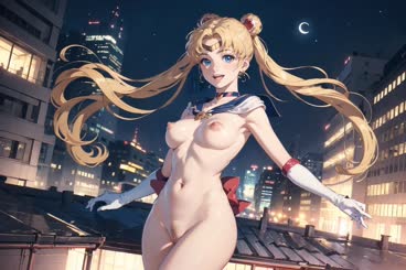 a nude woman standing on top of a building