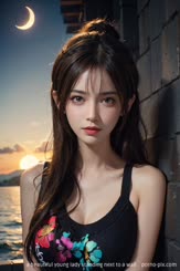 a beautiful young lady standing next to a wall . 