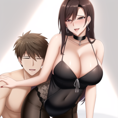 Mature woman seduces young man  