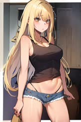 a beautiful blonde haired woman in a black shirt