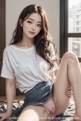 a beautiful young lady sitting on the ground . 