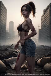a woman with blood all over her body and breast . 