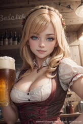 a woman is holding a beer in a pub . 