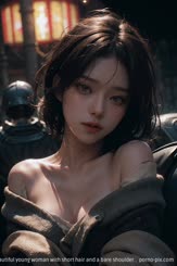 a beautiful young woman with short hair and a bare shoulder . 