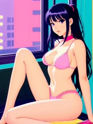 a cartoon of a sexy girl in a pink bikini 