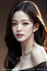 a beautiful woman with long hair wearing a necklace . 
