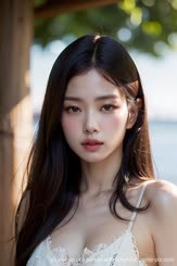 a close up of a person with long hair 