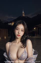 a beautiful woman standing in front of a building . 