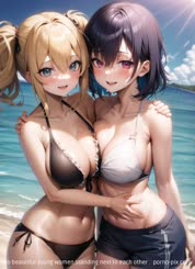 two beautiful young women standing next to each other . 