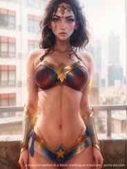 a beautiful woman in a bikini standing on a balcony . 