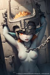 a statue of a naked woman with a helmet on . 