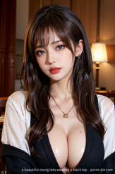 a beautiful young lady wearing a black top . 