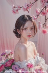 a beautiful young lady with a bouquet of flowers . 