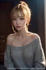 a beautiful young woman with a white dress . 