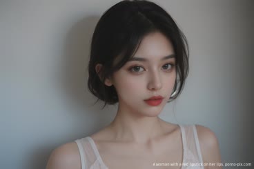 A woman with a red lipstick on her lips.
